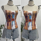 IFOMT Women's Retro Print Chic Camisole Top Sexy Slim Fit Camisole Short Sleeveless Tube Top 8830 Party Casual Holiday Street Outfits