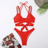 IFOMT Women Strap Ties Bikini Set 2024 Female Solid Sexy Swimsuit 2 Pieces Sexy Swimwear Beach Outfits Damen Bathing Suit Push Up