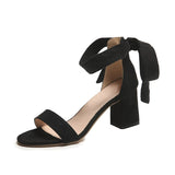 IFOMT  Ankle Straps High Heels Sandals Women Summer Pointed Toe Thick Heeled Sandals Woman Plus Size 43 Lace Up Black Party Shoes