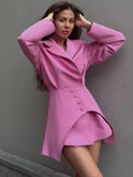 IFOMT Slim Long Blazer Suits For Women Fashion Pink High Waist Skirts Female Turn Collar Blazer 2 Piece Sets Womens Outfits New