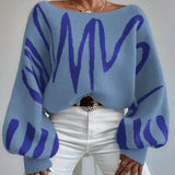 IFOMT Off Shoulder Sweater For Women Batwing Sleeve Pullover Knit Loose Jumper Tops Art Printed Spring New Oversized Sweaters