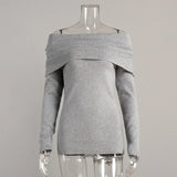 IFOMT Women's Sweater Pullovers Long Sleeve Knitted One-Shoulder Sexy Slim Top Solid Color Autumn Winter 2024 Fashion Casual