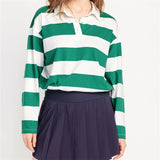 IFOMT Harajuku Striped Sweatshirt Women Y2k Preppy Style Turn-down Collar Loose Pullover Korean Fashion Sweatshirt Long Sleeve Tops