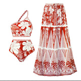 IFOMT 2024 New 3PC Print Retro Swimwear Push Up Playa Women's Swimsuit One Piece Bodysuit Patchwork Bathing Suit Pads Female Set