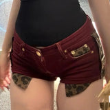 IFOMT Sexy Low-waisted Bodycon Shorts Y2k E-Girl Leopard Print Patchwork Jeans  2024 Summer New All-match Hot Short Pants