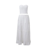 IFOMT Folds Dress Sets Women 2 Piece Outfits Temperament Princess Dress Maxi Dresses For Women's Backless Top And Skirt Sets