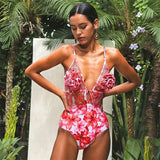 IFOMT 2024 High Quality One Piece Swimsuit Floral Ruffle Printed Push Up Women Bikini Set Swimwear Slimming Bathing Suit Beach Wear