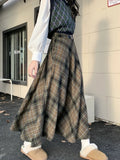 Ifomt Plaid Skirt Women Maxi Autumn Winter Korean Vintage High Waisted Woolen Skirt Casual Ladies A Line Midi Long Skirts