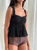 IFOMT Ruffle Hem Cami Top for Women Y2k Ruched Front Cute Bow Semi Sheer Mesh Backless Flowy Tank Top Coquette Streetwear