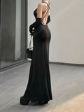 IFOMT Black Strap Backless Evening Party Dress