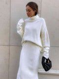 IFOMT Ribbed Knit 2 Piece Dress Set Outfits Ladies  Knitwear Top And Midi Skirt Sets For Women Casual Winter Sweater Sets 2023