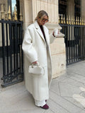 IFOMT Casual White Single-breasted Long Coats Women Loose Turn-down Collar Lantern Sleeve Overcoats Winter Elegant Lady Street Outwear