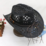 IFOMT Straw Hat  Women Men Summer Handmade  Vintage Hollow Western  brim Sun Protection Fisherman Mountaineering Bohemian Chain Jewel