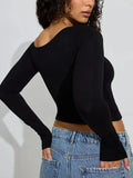 IFOMT Women Long Sleeve Slim Crop Tops Autumn Clothes y2k Sexy Solid Slash Neck One Shoulder Asymmetrical T-shirt Streetwear Basic