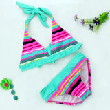 IFOMT 2024 New Summer Girls Close-fitting Elastic Stripe Swimsuit Girls Split Two-pieces Swimwear, Children Stripe Bikini Wholesale