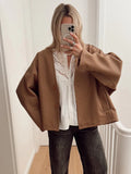 IFOMT Elegant Khaki Single Breasted Short Coat Women Casual Long Sleeves V Neck Jacket 2024 Autumn New Lady Office Commute Outerwear