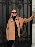 IFOMT Brown Woolen Short Coat With Pockets Women Fashion Loose Single Breasted Warm Jackets Casual High Street Commute Outerwear