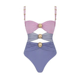 IFOMT Color Block Cutout Shiny Bikini Beach One Piece Swimsuit and Sarong Women Summer Vacation Swimwear Fashion Sexy Beachwear 2024