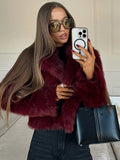 IFOMT Fashion Oversized Turn Down Collar Fluffy Faux Fur Coat Women Vintage Burgundy Warm Jacket Coats 2024 Winter Lady Street Outwear
