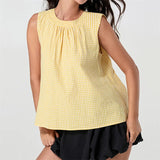 IFOMT y2k Gingham Tank Top for Women Sleeveless Crew Neck Casual Loose Flowy Tunic Blouse Bow Tie Back Summer Shirt Tops