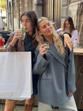 IFOMT Lapel Button Side Slit Blazer Coat Office Women‘s Elegant Loose Long Sleeves Coat 2024 Fall New Streetwear Suit Jacket