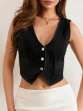 IFOMT Women Y2k Denim Vest Bustier Sleeveless Deep V Neck Tie Up Front Jean Tank Crop Top Button Down Waistcoat Jacket