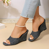 IFOMT  Blue Denim Wedges Slippers Women Summer Platform High Heels Sandals Woman Plus Size 43 Anti Slip Square Toe Beach Shoes