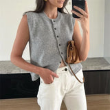 IFOMT Y2k Sweater Vest Womens Button Front Round Neck Sleeveless Knit Vest Summer Ribbed Tank Tops Streetwear