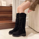 IFOMT Women Suede Knee High Boots New Fashion Tassels Western Cowboy Boots Round Toe High Heels Shoes Roman Female Long Boots