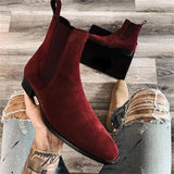 IFOMT  Chelsea Boots for Men Wine Red Black Faux Suede Business Low-heeled Handmade Fashion Free Shipping Men Boots