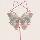 IFOMT Women's Butterfly Embroidered Top Backless Adjustable Navel Baring Sexy Cropped TopSleeveless Camisole Sexy Daily Y2K Top
