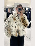 IFOMT Fashion Leopard Print Fluffy Faux Fur Coat For Women Loose Long Sleeve Lapel Short Jacket Luxury Thick High Street Outerwear
