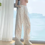 IFOMT American Casual White Flower Print Cargo Pants 2024 Autumn New High Waist  Y2k E-Girl Straight Wide Leg  Women