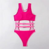 IFOMT Sexy Rose Red Cut Out Monokini Swimsuit One Piece Swimwear Woman 2024 Bandage Bathers High Cut Bathing Swimming Suit for Women