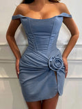 IFOMT Flower Denim Mini Dress For Women Fashion Strapless Backless Ruched Dresses Femme Sleeveless Skinny Sexy Dress