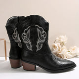 IFOMT  Black Embroidery Western Cowboy Boots Women Plus Size Thick Heels Ankle Boots Woman Pointed Toe Slip On Short Booties