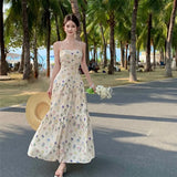 IFOMT Llyge Camisole Dress Women's Summer Thin Shoulder Strap, Salt Shrink Fabric, Holiday Slim Fit Long Dress