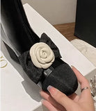 IFOMT Flower Round Toe Knee High Boots Block Heels Mixed Color Patchwork Women Sexy Sweet Autumn Fashion Boots Casual Shoes