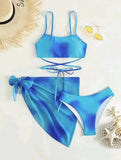 IFOMT Sexy Womens 3 Pieces Bikini Set Tie Dye Swimsuit Beachwear 2024 Summer Fashion Push Up Comfortable Mesh Skirt Suit for Ladies