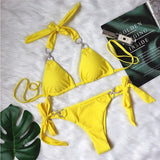 IFOMT Yellow Sexy Bikinis 2024 Women Solid Color Swimwear Female Swimsuit Swim Beachwear Bathing Suit Brazilian Bikini Set Pool Bather