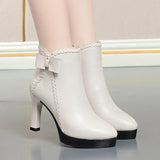 IFOMT  Autumn Women's Platform Shoes New Plus Velvet Stiletto Heel Heeled Ankle Boots Winter Versatile Pointed Toe Warm Short Boots