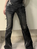 IFOMT American Street Low-waisted Flare Pants Black Gray Gradient Denim Trousers Y2k Vintage Washed Straight Wide Leg