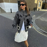 IFOMT Thicken Cardigan Sweater Outwear Women  Autumn Winter Retro Cat Love Pattern Stand Collar Horn Button Knitted Cardigan