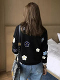 IFOMT Floral Embroidery Round Neck Knitted Pullover