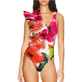 IFOMT 2024 New Flower Printed Ruffle One Piece Women Swimsuit Swimwear with Skirt Ruffle Bathing Suit Monokini Beach Wear Bodysuit