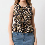 IFOMT Fashion Leopard Print Tie Front Vest for Women Y2k Cheetah Print Peplum Tank Top Ruffle Hem Sleeveless Going Out Wear