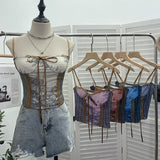 IFOMT Women Retro Ink Painting Adjustable Spaghetti Straps Camisole Bandeau Top With Padded Breasts Slim Fit Tube Top Party Streetwear