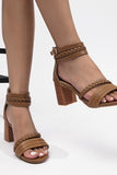 IFOMT New Fashion Spring Outfit Solid Color Strappy Chunky Heel Sandals