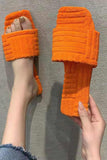 IFOMT New Fashion Spring Outfit Solid Square Toe Towel Sandals