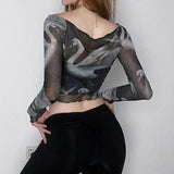IFOMT Swan Graphic Asymmetrical Mesh Top